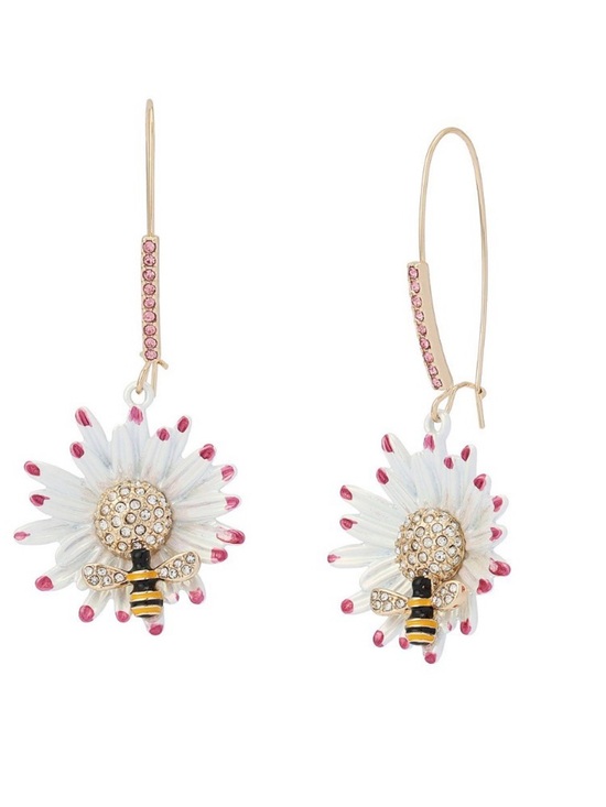 Betsey Johnson Jewelry - Betsey Johnson Pink-Accented Daisy & Bee Drop Earrings
